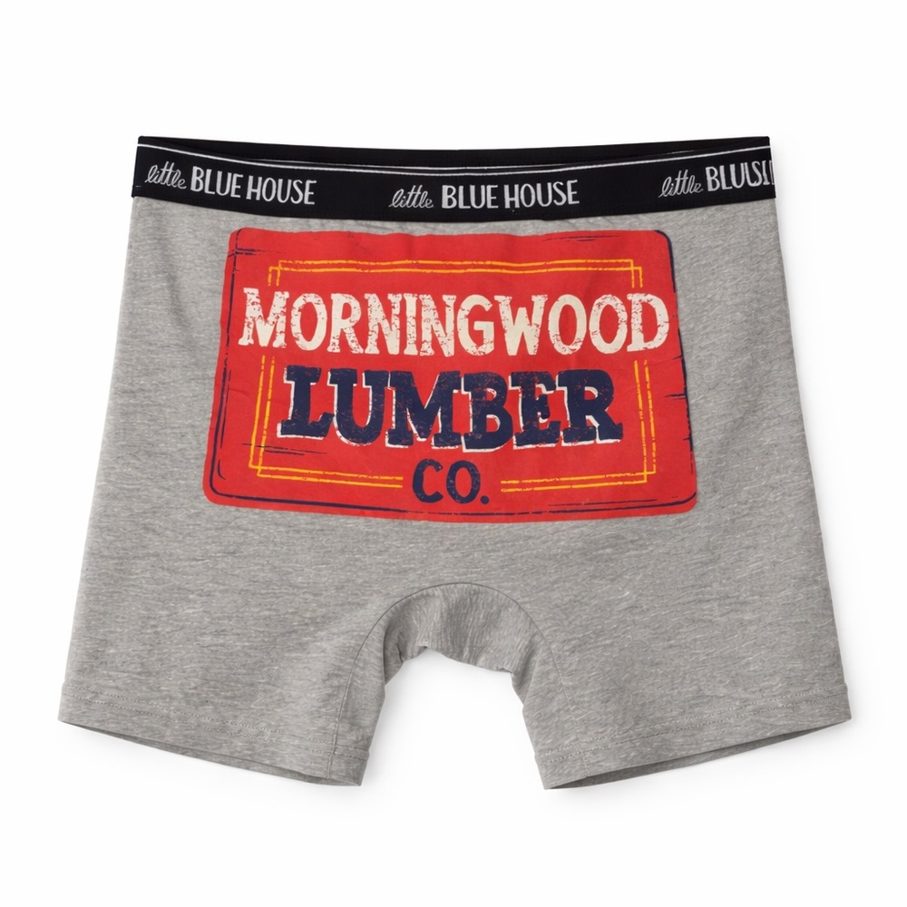 Little Blue House Gray Boxer Briefs with Red Graphic